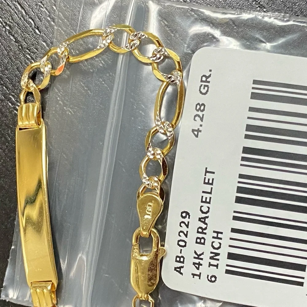 Solid 14K Yellow Gold Figaro Baby ID Bracelet 6 inches